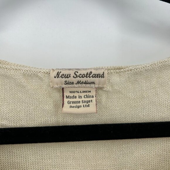 NEW SCOTLAND Cream Black Striped 100% Linen Boxy Lightweight Shirt Size Medium - Picture 4 of 4